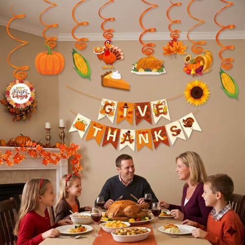Thanksgiving and Friendsgiving Party Decorations Set, Autumn Fall Harvest Decor Supplies with Festive Banners, Hanging Swirls and Seasonal Ornaments for Home Celebration - Image 5