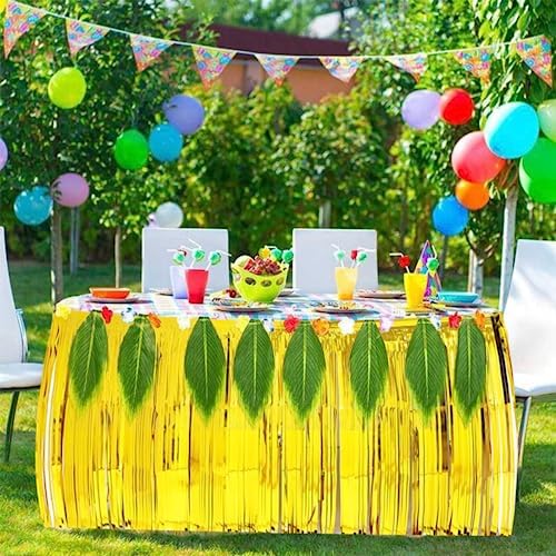 6 PCS Golden Metallic Foil Fringe Tinsel Table Skirts 9 Feet x 29.5 Inch - Image 4