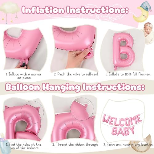 Pink Baby Shower Decorations for Girl, WELCOME BABY Girl Letter Foil Balloons Banner Backdrop with Retro Pastel Pink Cream Beige Latex & Heart Balloon for Princess Newborn Gender Reveal Party Decor - Image 7