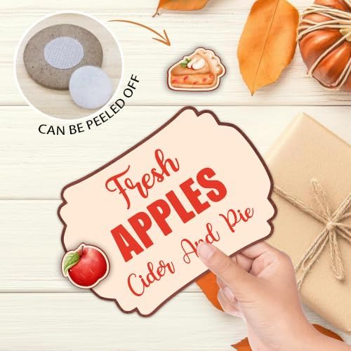 Fall Table Sign 5x7 Inch Seasonal Autumn Decor, Rustic Party Centerpiece with Metal Stand & 2 DIY Stickable Wood Decor, Fresh Apples Cider And Pie Table Decoration for Home & Party Display - B02 - Image 4
