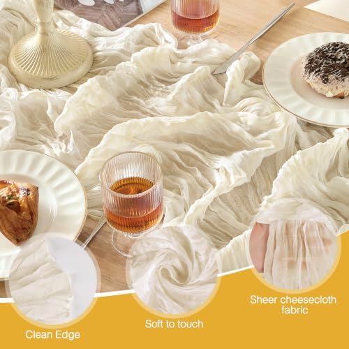 Beige Cheesecloth Table Runner 35x120in Boho Gauze Home Decor - Image 5