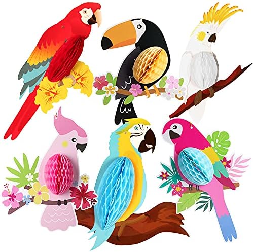 Tropical Birds Honeycomb Paper Cutouts, 12x5.3 Inch, Luau Party Decorations by KatchOn