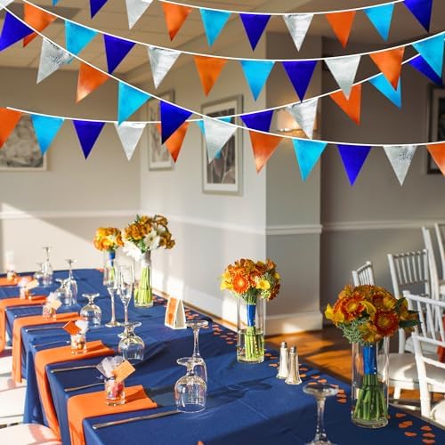 Orange Blue Silver Party Decorations Metallic Fabric Triangle Pennant Banner Flag Bunting Garland for Space Theme Birthday Wedding Bridal Shower Baby Shower Engagement Graduation Party Supplies - Image 6