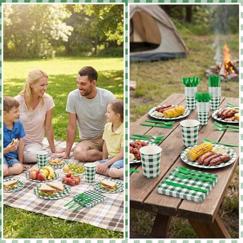 175 Pcs Green Gingham Party Supplies Set For 25 Guests - Image 6