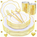 ejonirinjonir 180pcs Double Gold Trim White Plastic Plates for Wedding Gala by Ejonirinjonir