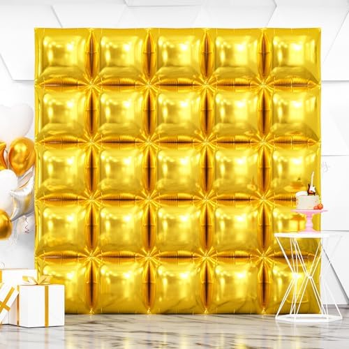 NISOCY 25PCS Metallic Gold Square Foil Balloons Wall Backdrop by NISOCY