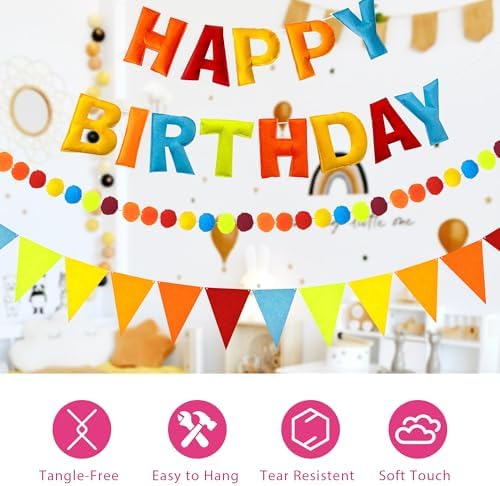 CANREVEL 3 PCS Pre-Strung 3D Happy Birthday Banner Decorations, Blue Orange - Image 4