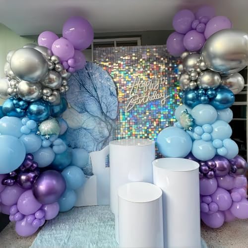 Snowflake Balloons, Pastel Blue Metallic Purple Silver Balloon with Snowflake Latex Balloons Birthday Party Decorations for Girls Birthday Baby Shower Winter Wonderland Christmas Party Supplies - Image 5