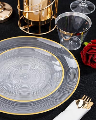 Morejoy 350PCS Clear Gold Plastic Plates - Disposable Gold Party Plates - Image 2