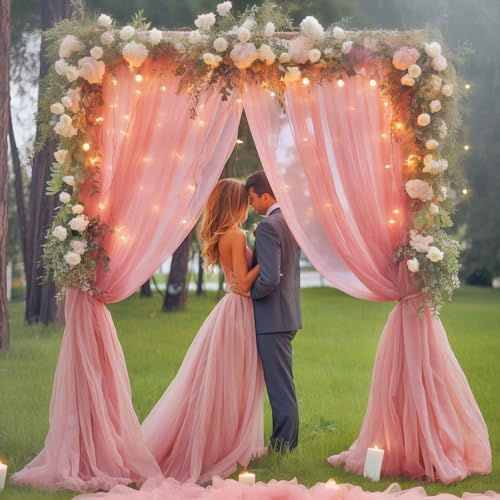 10x10ft Dusty Rose Tulle Backdrop Curtain with Lights String for Parites, Sheer Photo Backdrop Drapes with Lights for Wedding Backdrop Ceremony Reception Bridal Shower Baby Shower Birthday Party - Image 7