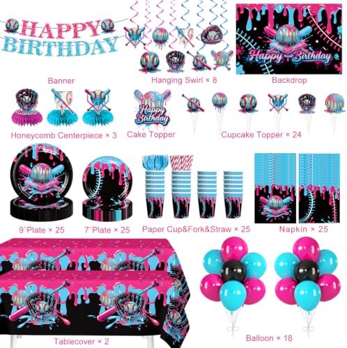 Xynic 216Pcs Baseball Drip Birthday Decorations Tableware Set, Serves 25 - Image 2