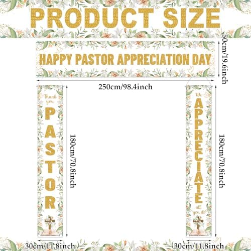 SmoothNovelty 3 Pcs Gold Pastor Appreciation Day Banners - Image 3