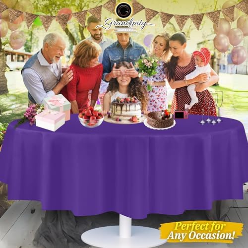 Grandipity Plastic Table Cloth Disposable 12 Pack 84" Round Purple - Image 6