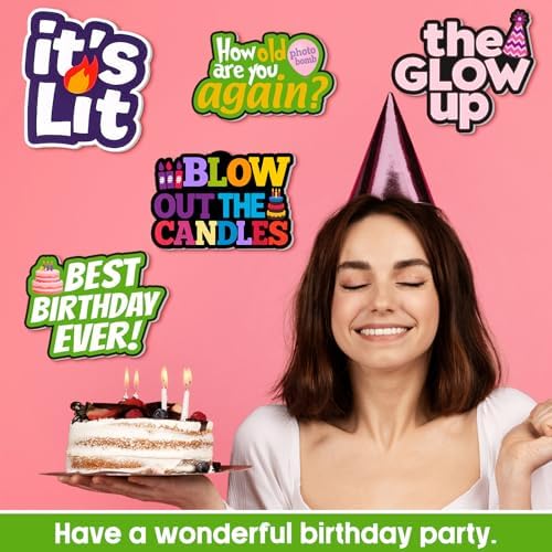 Beeveer 24 Pcs Birthday Photo Booth Props Single Sided 9" Photo Booth Props - Image 5