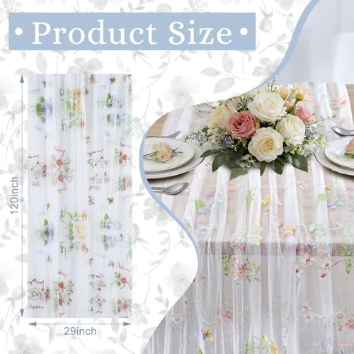 BINBE 6pcs Ivory Florals Table Runner Embroidery Gauze 10FT Daisy Seasonal Tulle Birthday Wedding Holiday Kitchen Dining Table Decor for Home Party - Image 2