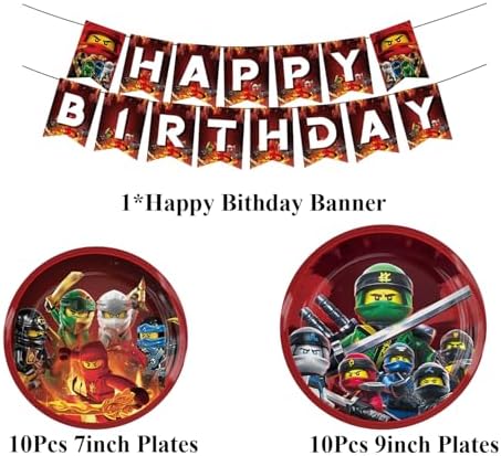 Ninja Birthday Decorations, Ninja Game Party Tableware Include Birthday Banner, Tablecloth, 20 Plates and 20 Napkins for Fans Adults Party Decor - Image 2