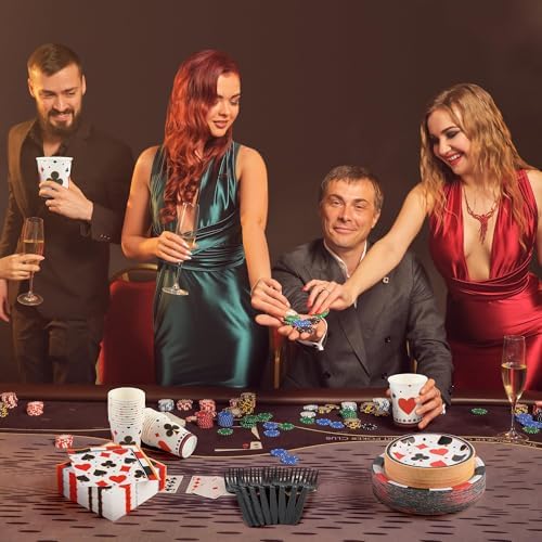 Kochorie 144 Pieces Casino Party Supplies Set, Las Vegas Tableware Sets Including Disposable Plates Napkins Cups Forks Serves 24 for Birthday Poker Events Casino Theme Party Decorations - Image 6