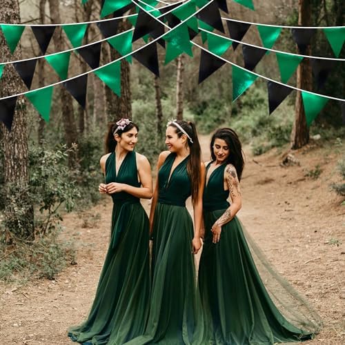 Black Green Party Decorations Metallic Fabric Triangle Pennant Banner Flag Bunting Garland for Video Game Soccer Birthday Graduations Wedding Bachelorette Halloween Outdoor Holiday Party Supplies - Image 6