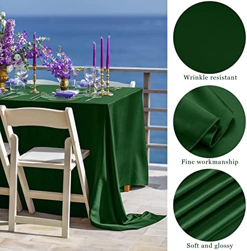 TURSTIN 4 Pack Dark Green Satin Tablecloth 102 x 58'' Overlay Table Cover - Image 3