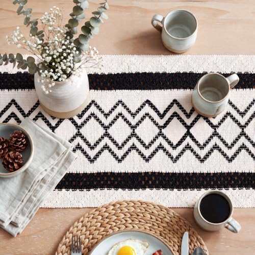 Artoid Mode Black Stripe Diamond Woven Table Runner 12x120 Inch - Image 3