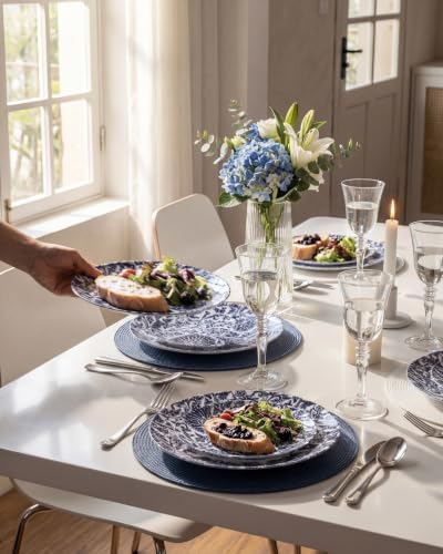 Hioasis Blue Plastic Plates, Floral Disposable Plates, 60 Pcs for 30 Guests - Image 2