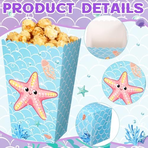 Gueevin 24 Pcs Mermaid Popcorn Boxes Treat Boxes Candy Holder Container - Image 3