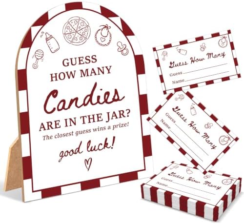 Special Delivery Baby Shower Games, Slice Slice Guess How Many Candies Are In The Jar, 6x8 Inch Arch Wooden Sign With Stand And 50 Guessing Cards, Gender Reveal Party Supplies & Decorations - JC07 by Unknown