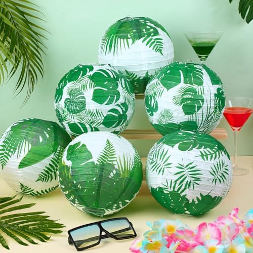 Panelee 12 Pcs Tropical Party Decorations Palm Leaves Paper Lanterns 8 Inch Hawaii Luau Summer Hanging Round Lanterns Decorations for Tropical Party Indoor Outdoor Decor - Image 3