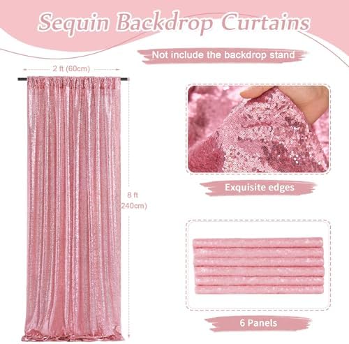Blush Pink Sequin Backdrop 6 Panels 2ftx8ft Glitter Backdrop Curtains Birthday Party Decoration Photography Backgrounds Fabric Backdrop - Image 2