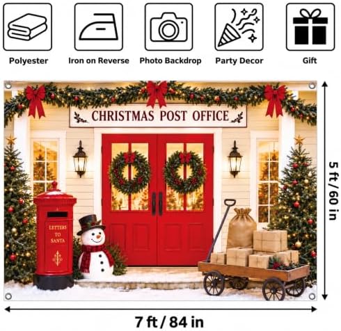 Christmas Backdrop, Post Office Winter Photography Background, 7x5ft - Image 2