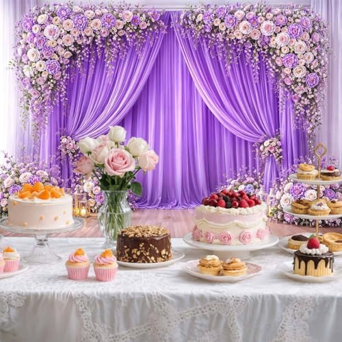 5X3ft Purple Flower Wedding Backdrop Lavender Floral Bridal Shower Girls Party Decorations Photography Background Wedding Anniversary Birthday Baby Shower Photo Booth Props Backdrop Wall Decor - Image 3