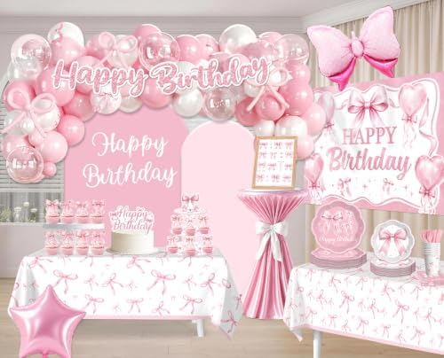 Pink Bow Birthday Decorations, All-in-One Decor Set for 25 Guests - Image 3