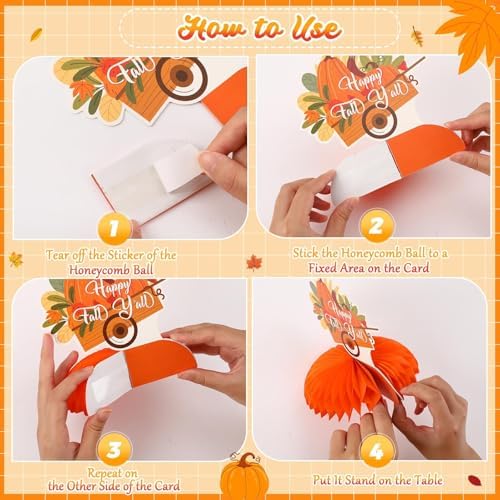 JULMELON 8 Pcs Thanksgiving Table Decor, 3D Fall Honeycomb Centerpieces - Image 3