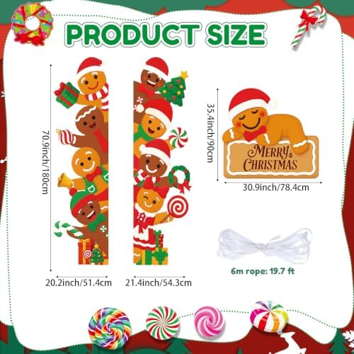 Peryiter 3 Pcs Christmas Door Decorations Gingerbread Man Porch Banner - Image 2