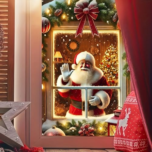 BlissYard Waving Santa Claus Christmas Window Banner 31x47 - Image 3