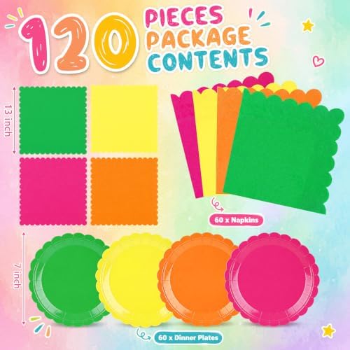120 Pcs Colorful Plates and Napkins 7in Neon Plates Party Supplies - Image 3