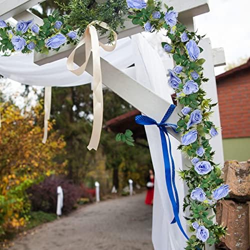 TELDRASSIL 4Pcs(26 FT) Artificial Rose Vine Fake Flower Garland Fake Silk Rose Hanging Vine for Wedding Party Background Arch Garden Background Decoration (Blue) - Image 6
