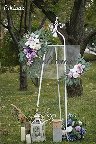 Faux Flower Swag Set of 2 for Wedding Welcome Signs Floral Swag Wedding Reception Ceremony Signs Decor (Purple) - Image 4