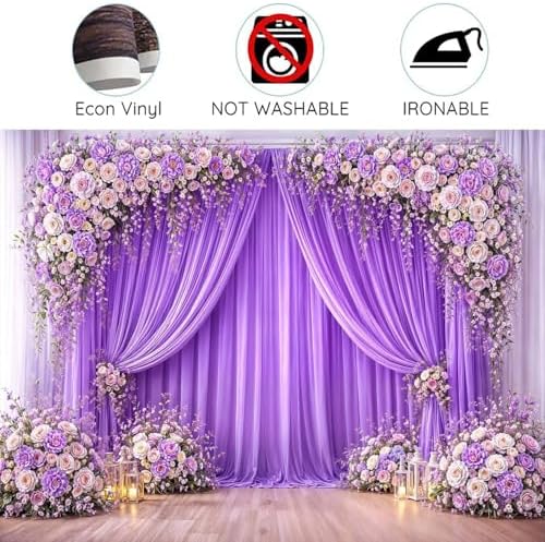 5X5ft Purple Flower Wedding Backdrop Lavender Floral Bridal Shower Girls Party Decorations Photography Background Wedding Anniversary Birthday Baby Shower Photo Booth Props Backdrop Wall Decor - Image 5