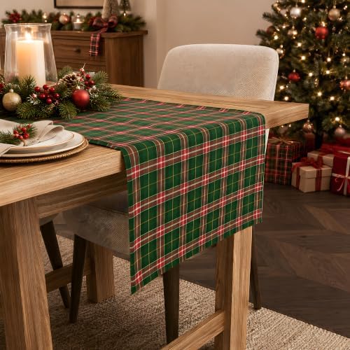Christmas Decorations - Red Green Plaid Christmas Table Runner - Image 4