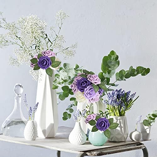 AmyHomie Purple Rose 25pcs Real Looking Artificial Flowers w/Stem - Image 4
