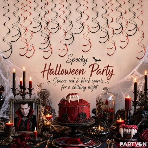 32 PCS Red Black Hanging Swirl, Sparkle Ceiling Hanging Decorations, Plastic Streamer Party Decorations for Casino Night, Graduation, Birthday Party, Halloween, Pirate Party - Image 3