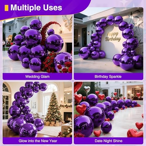 3PCS Purple Inflatable Mirror Ball Set,Reusable Mirror Ball Large Event Decoration PVC Ball with Electric Pump for Party,Concerts,Stage,Wedding Decorations(Purple, 3pcs:19.7In+31.5In+47.2In+Pump) - Image 6