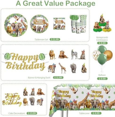 201PCS Safari Birthday Decorations, Jungle Party Set Serves 25 - Image 3