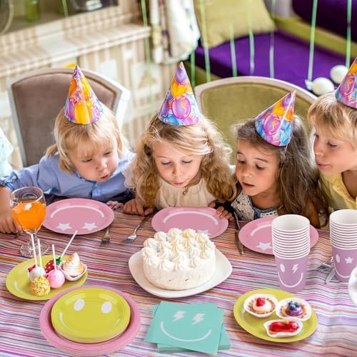Kochorie 96 Piece Preppy Smiley Face Party Paper Plates Preppy Smile Face Party Decorations Preppy Tableware Set Paper Smile Face Plates Cups Napkins Cutlery Serve 24 Guest for Birthday or Baby Shower - Image 6