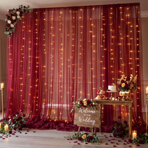 10x10ft Burgundy Tulle Backdrop Curtain for Parites, Sheer Photo Backdrop Drapes for Wedding Baby Shower Bridal Shower Birthday Party Photo Shoot Background Decorations - Image 4
