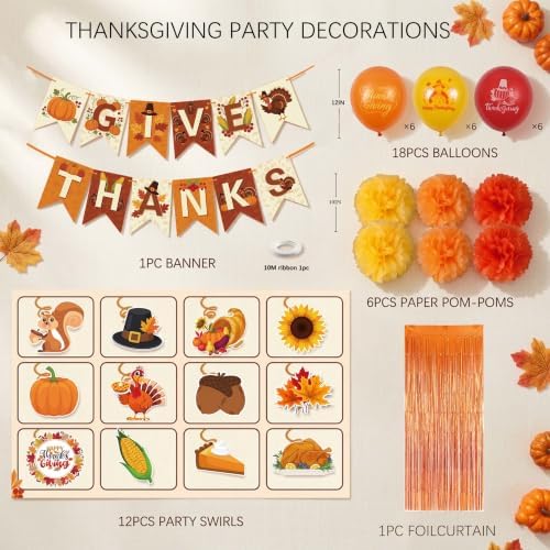 Thanksgiving and Friendsgiving Party Decorations Set, Autumn Fall Harvest Decor Supplies with Festive Banners, Hanging Swirls and Seasonal Ornaments for Home Celebration - Image 2