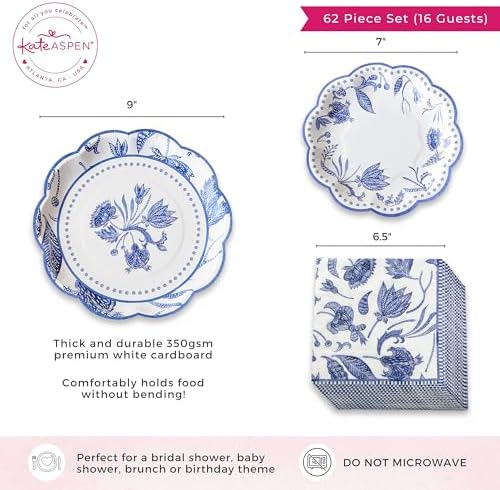 Kate Aspen Blue Willow Paper Plate and Napkin Set - Elegant Disposable Plates for Weddings, Something Blue Before I Do Bridal Shower Decorations, Baby Shower Plates, Tea Party Supplies - 62 Piece - Image 6