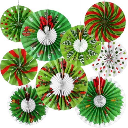 Outus 9 Pcs Christmas Candy Peppermint Paper Fans Red Green Party Decor by Outus