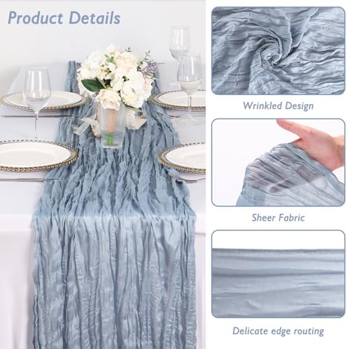 1 Pack Dusty Blue Cheesecloth Table Runner 120 Inch Boho Wedding Decor - Image 3